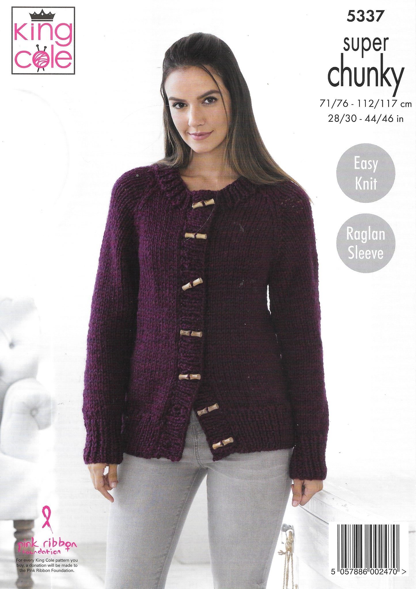 King Cole 5337 Knitting Pattern. Lady's sweater and Jacket, Super Chunky knitting yarn.