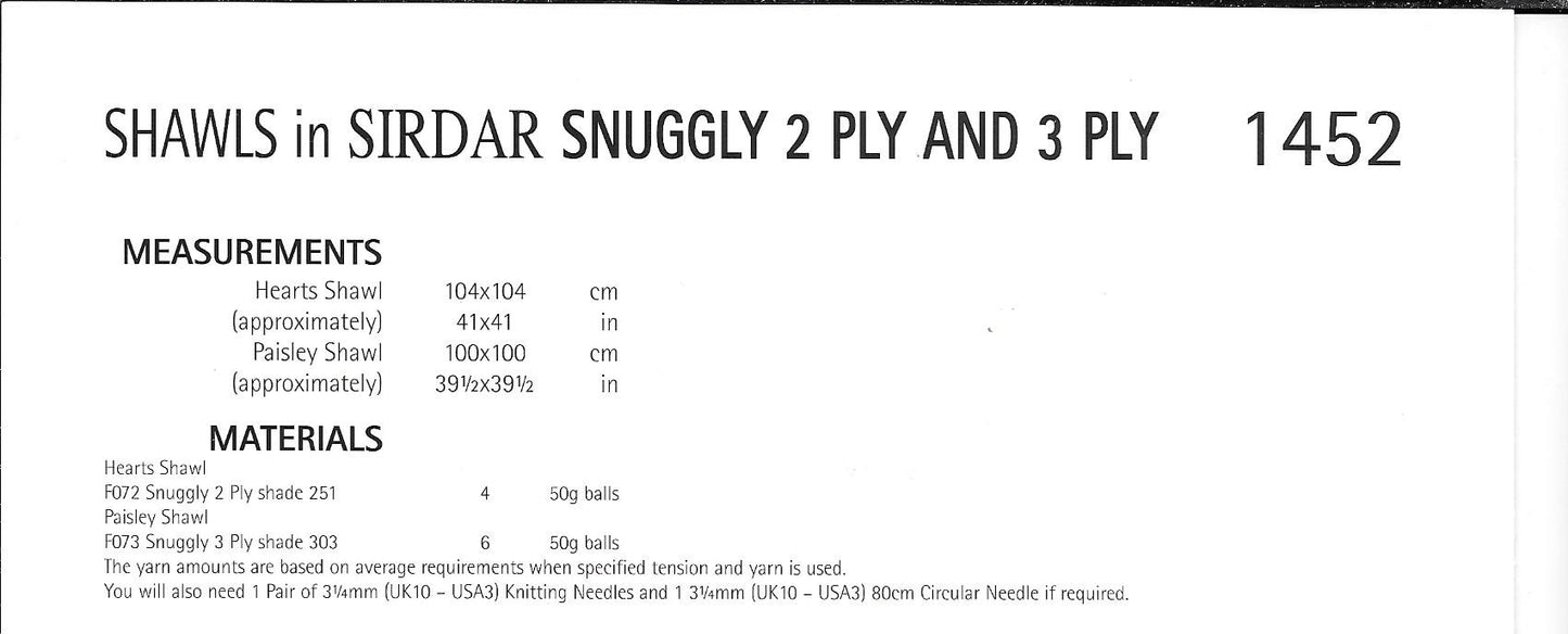 Sirdar 1452 Shawls in 2ply and 3ply Knitting Pattern