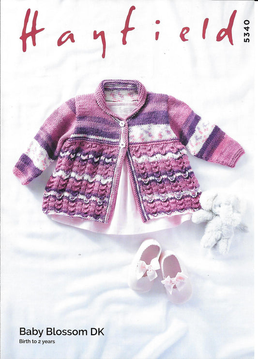 5340 Hayfield Baby Blossom DK Baby Matinee Coat knitting pattern