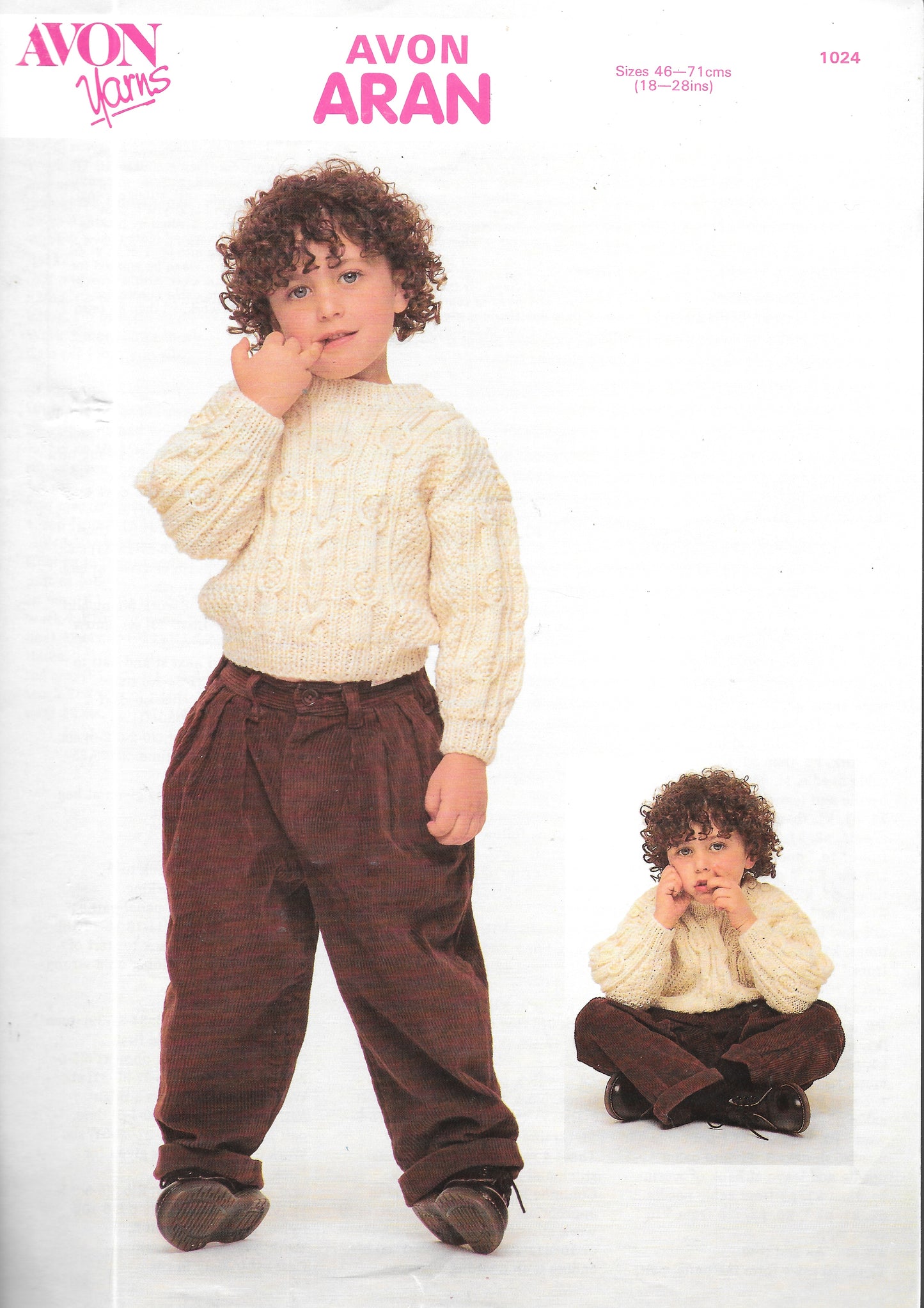 1024 PRELOVED Avon Knitting Pattern. Children's Sweater. Aran Knitting.