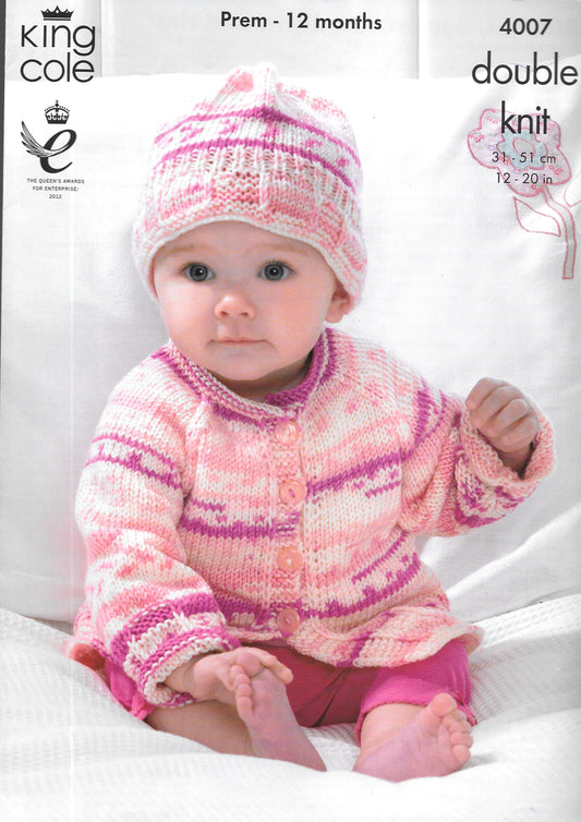 King Cole 4007 Knitting Pattern - DK Blanket/Jacket/Cardigan/Hat