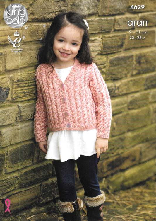 4629 King Cole knitting pattern. Child's cardigan. Aran
