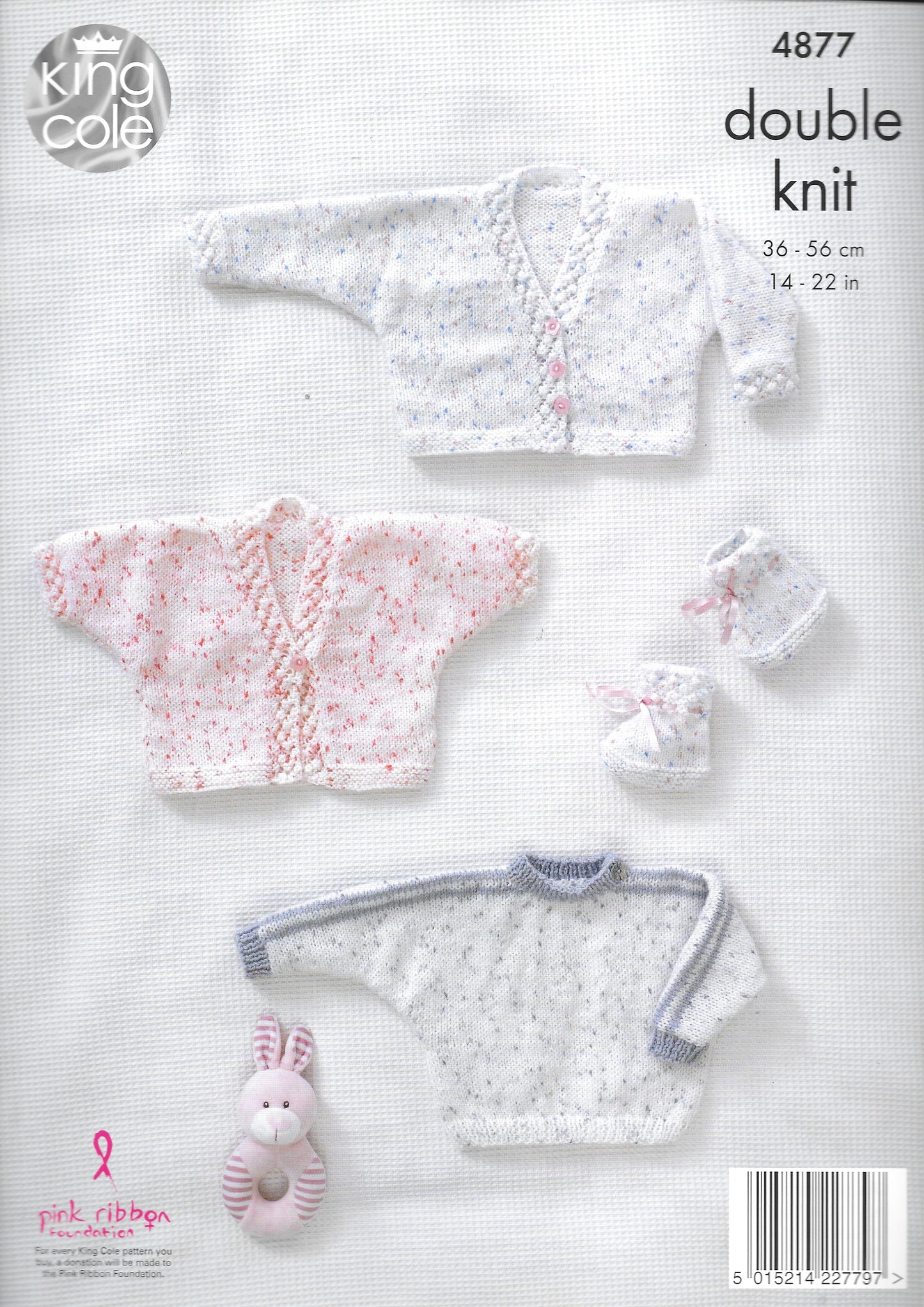 4877 King Cole Double Knit Cardigans, Sweater and Bootees knitting pattern
