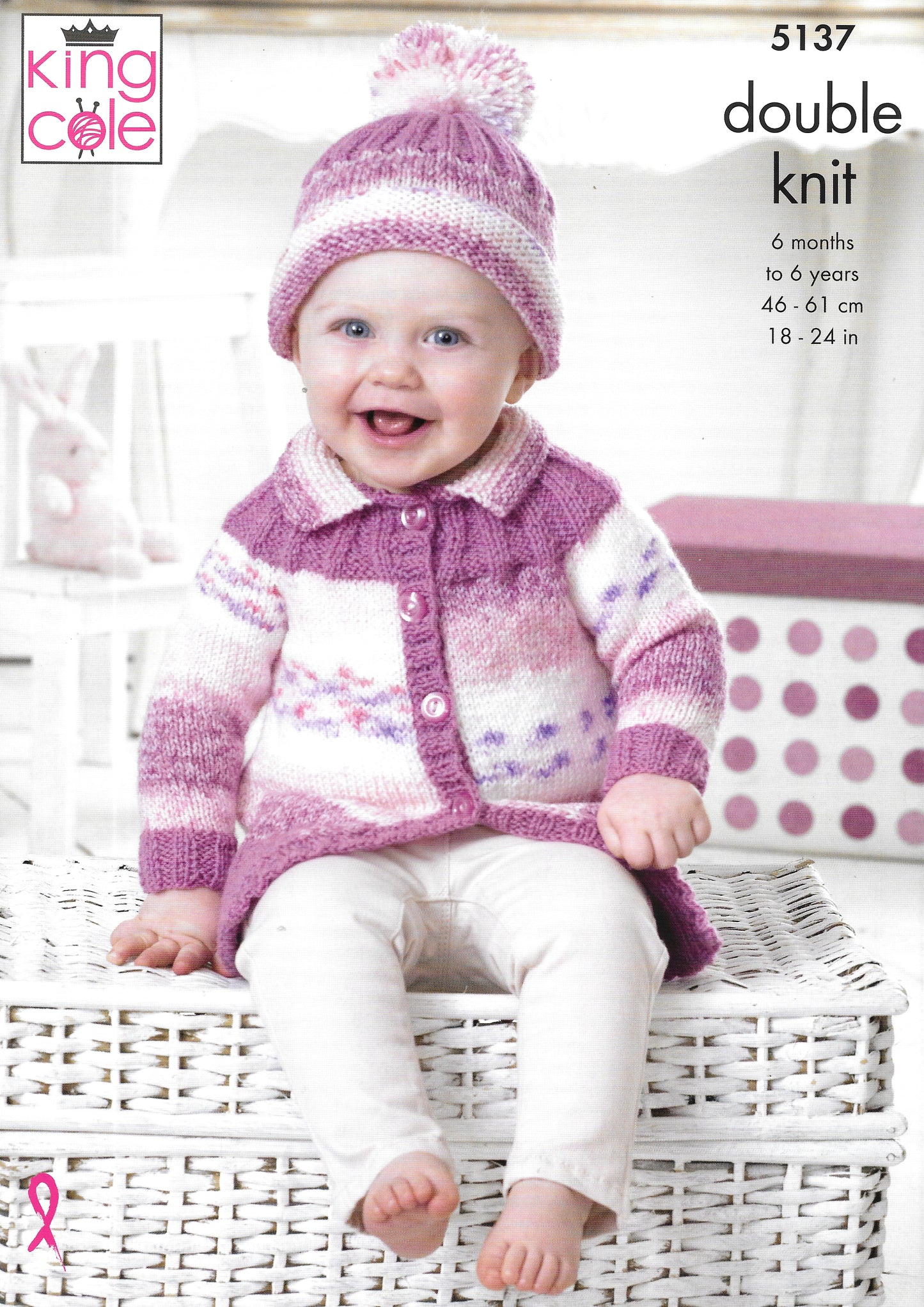 5137 King Cole double knit Cardigan, Coat, Tunic and Hat knitting pattern