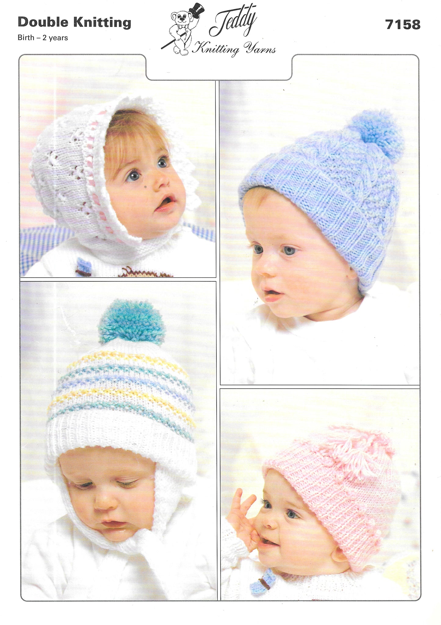 PRELOVED Teddy Knitting Pattern 7158 - Double Knit Child's Hats.