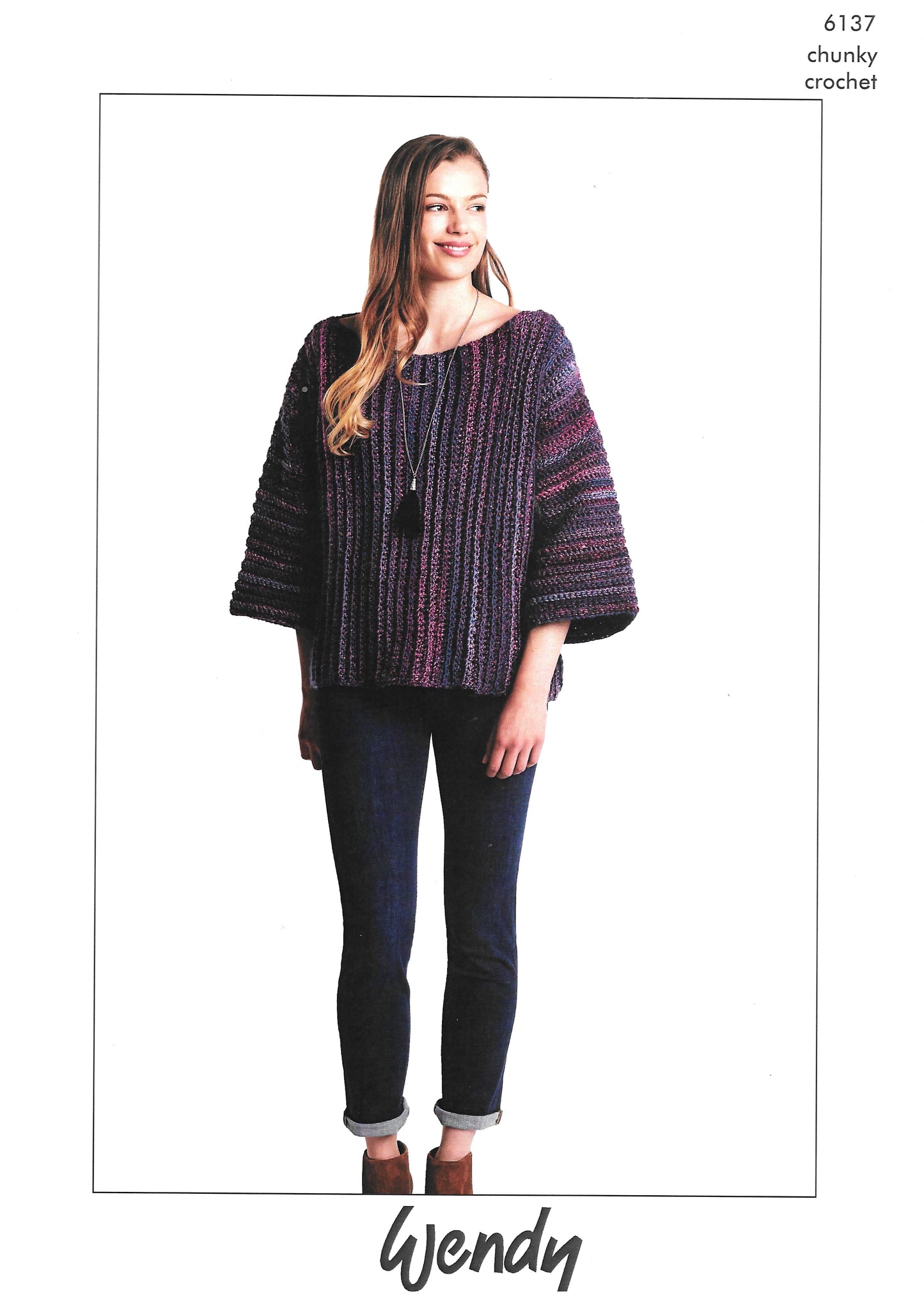 6137 Wendy. Lady's boxy sweater. Chunky Crochet Pattern
