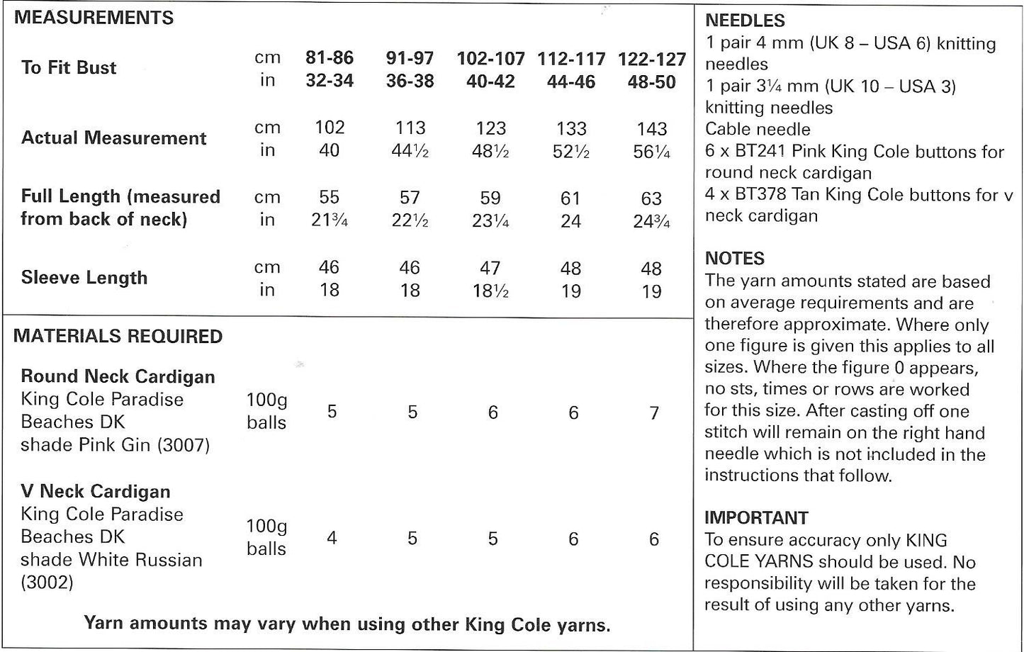 King Cole 5616 Paradise Beaches DK Ladies Cardigans Knitting pattern
