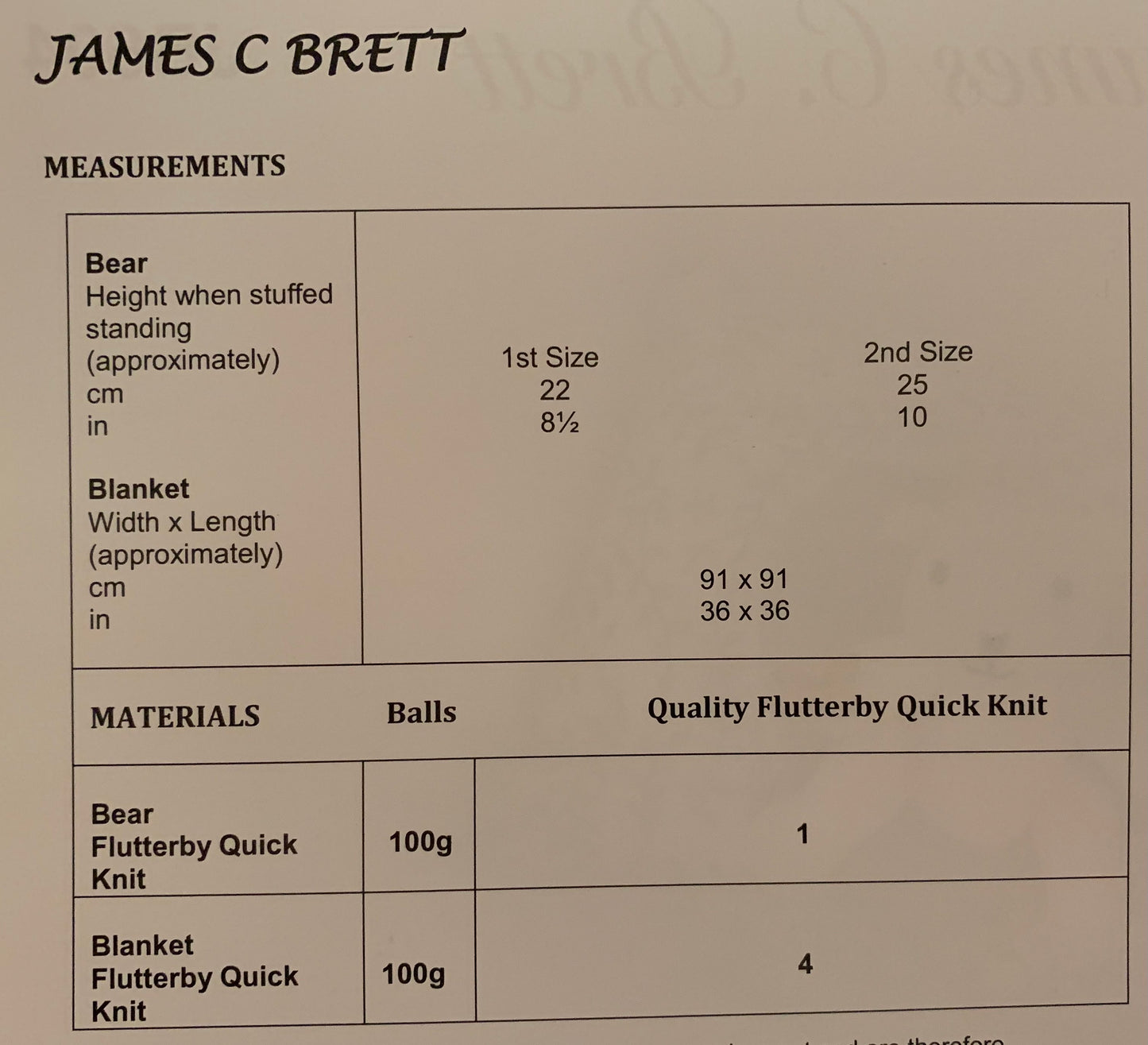 JB604 James C Brett quick knit baby blanket and teddy knitting pattern
