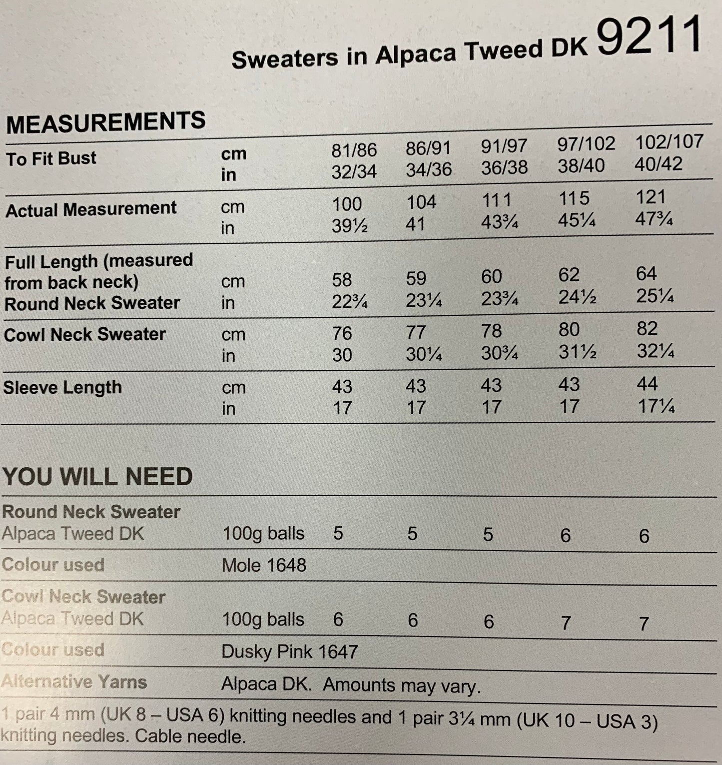 9211 Stylecraft Alpaca Tweed dk ladies sweater knitting pattern