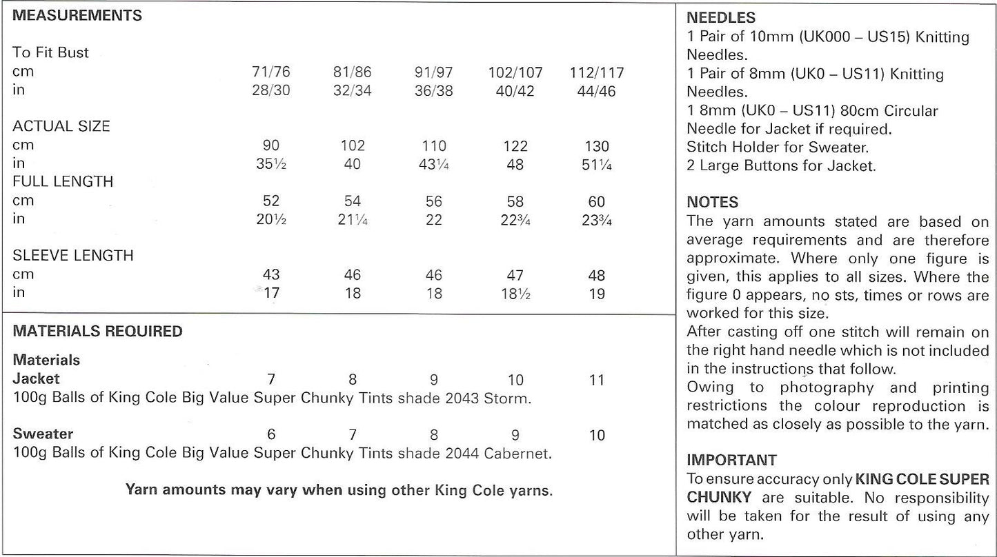 King Cole 4288 Big Value Super Chunky Tints Ladies Cardigan & Sweater knitting pattern