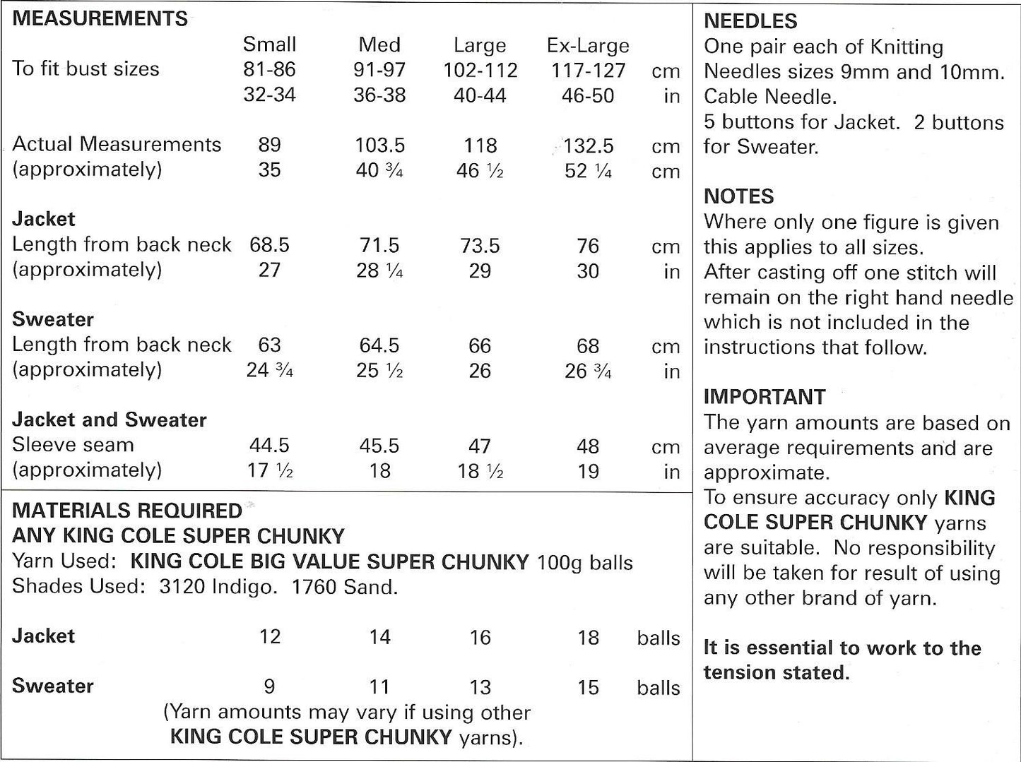 4874 King Cole Super Chunky ladies cardigan and sweater knitting pattern