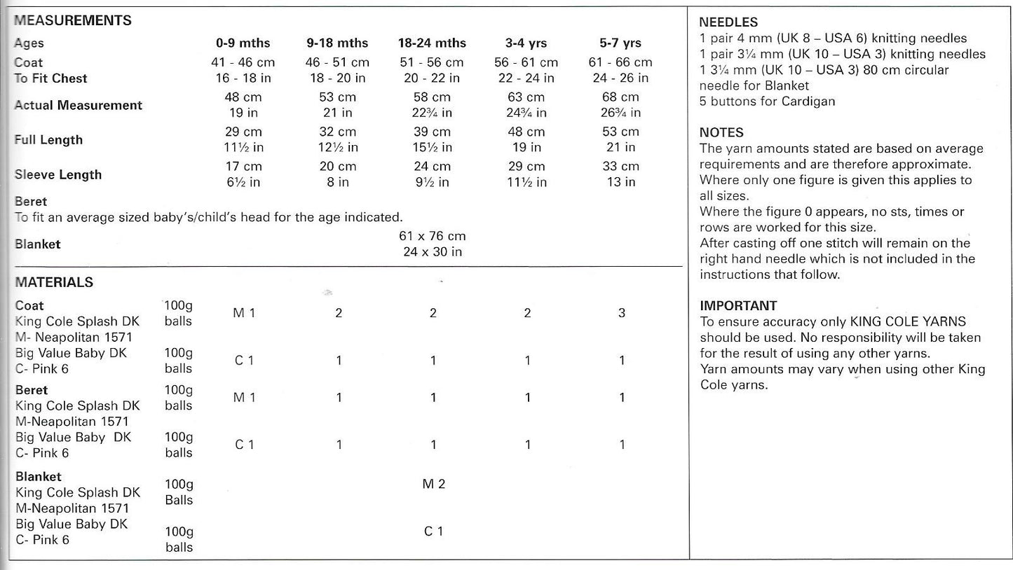 King Cole 4117 DK Baby Coat, Beret and Blanket knitting pattern