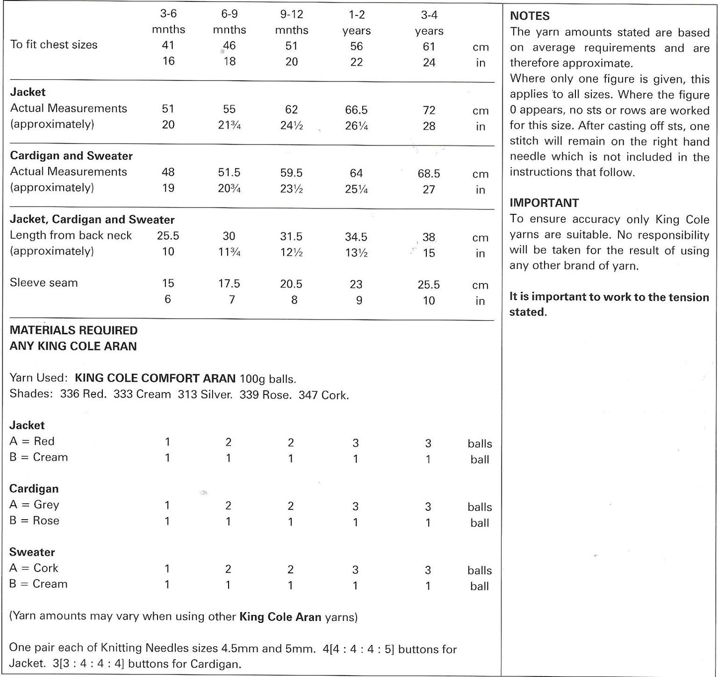King Cole 3722 Comfort Aran baby - Child Jacket, Cardigan and Sweater knitting pattern