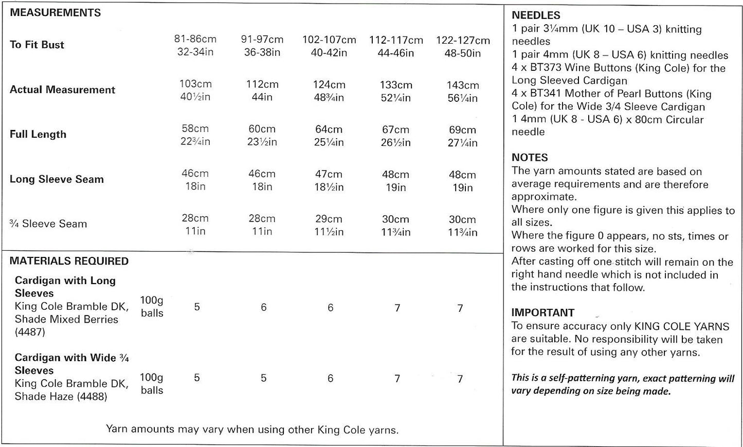 5648 King Cole Bramble DK Ladies Cardigans Knitting pattern