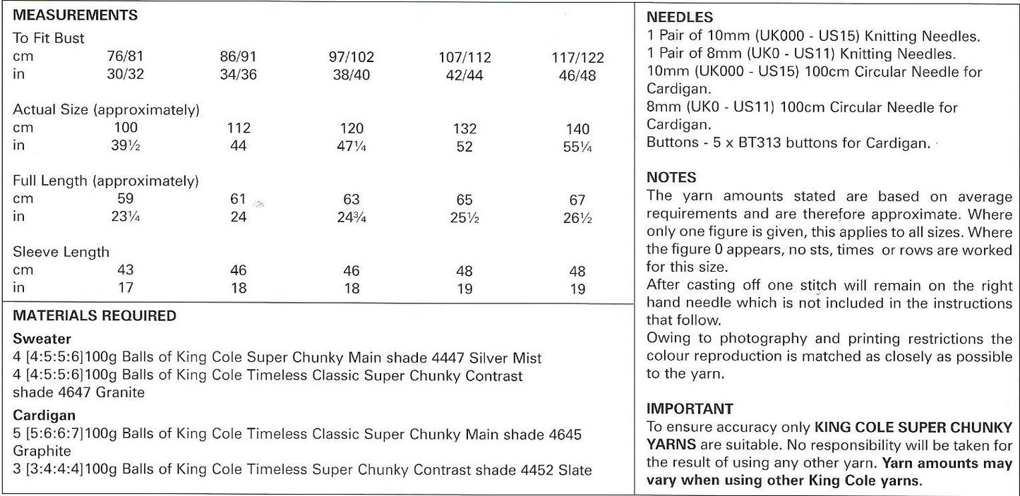 5667 King Cole super chunky ladies sweater and cardigan knitting pattern