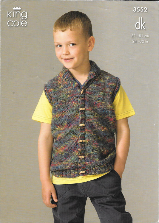 3552 King Cole dk Wicked & Big Value dk child waistcoat and cardigan knitting pattern USED
