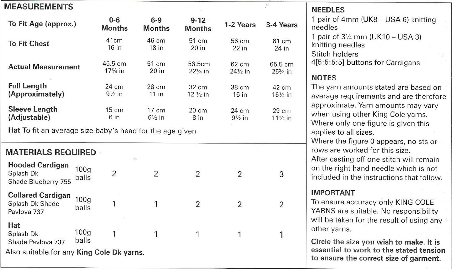 King Cole 3423 - Dk, Baby / Child Hooded Cardigan, Collared cardigan & Hat knitting pattern