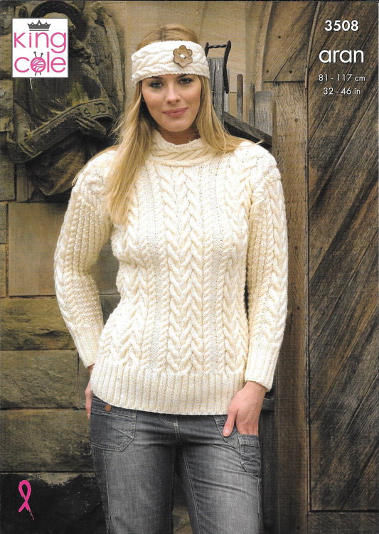 3508 King Cole Fashion Aran ladies cardigan and sweater knitting pattern