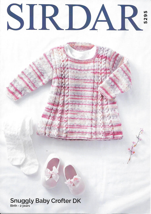 Sirdar 5295 Snuggly Baby Crofter Dk Baby Dress Knitting Pattern