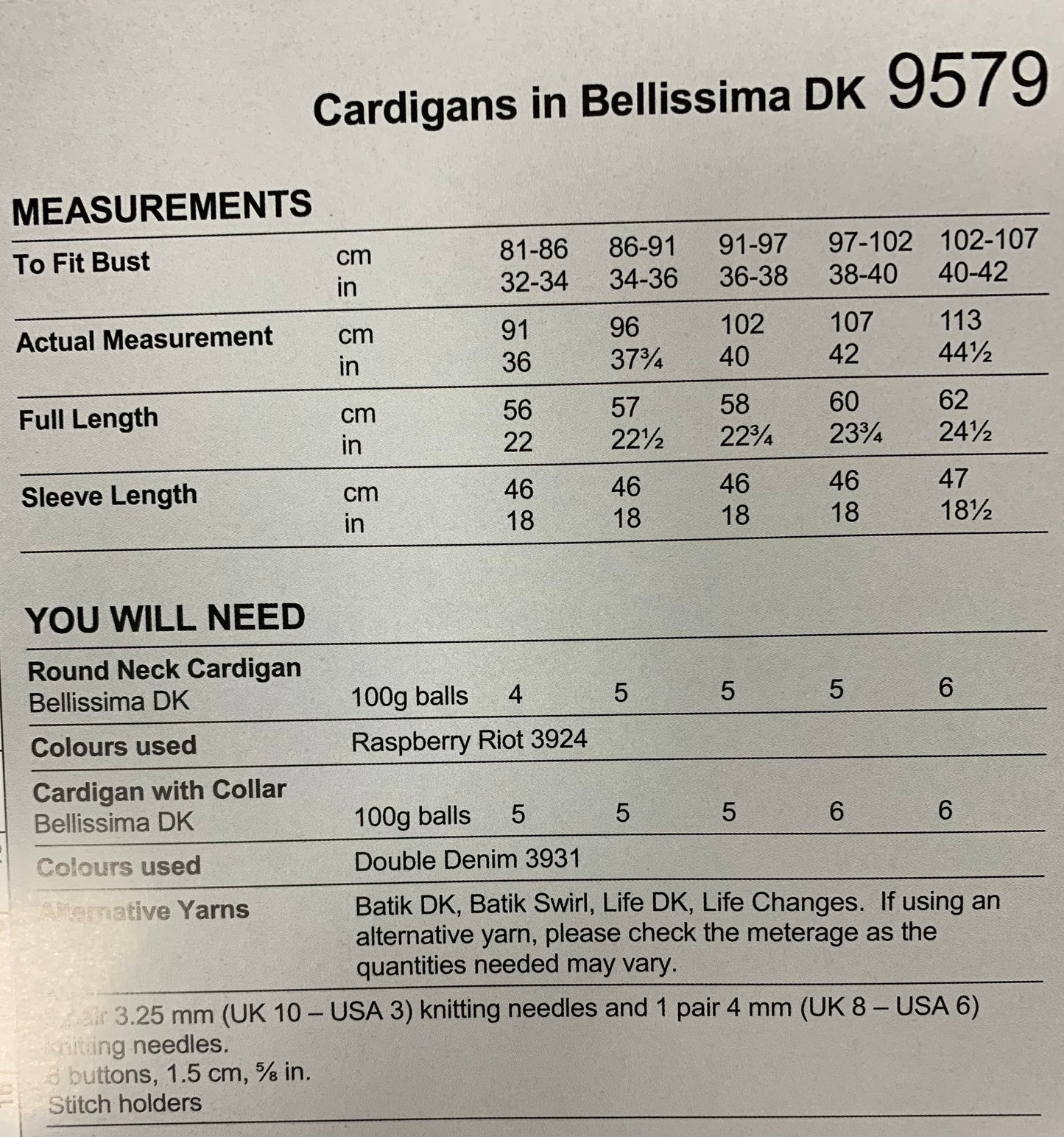 9579 Stylecraft Bellissima dk ladies cardigans knitting pattern