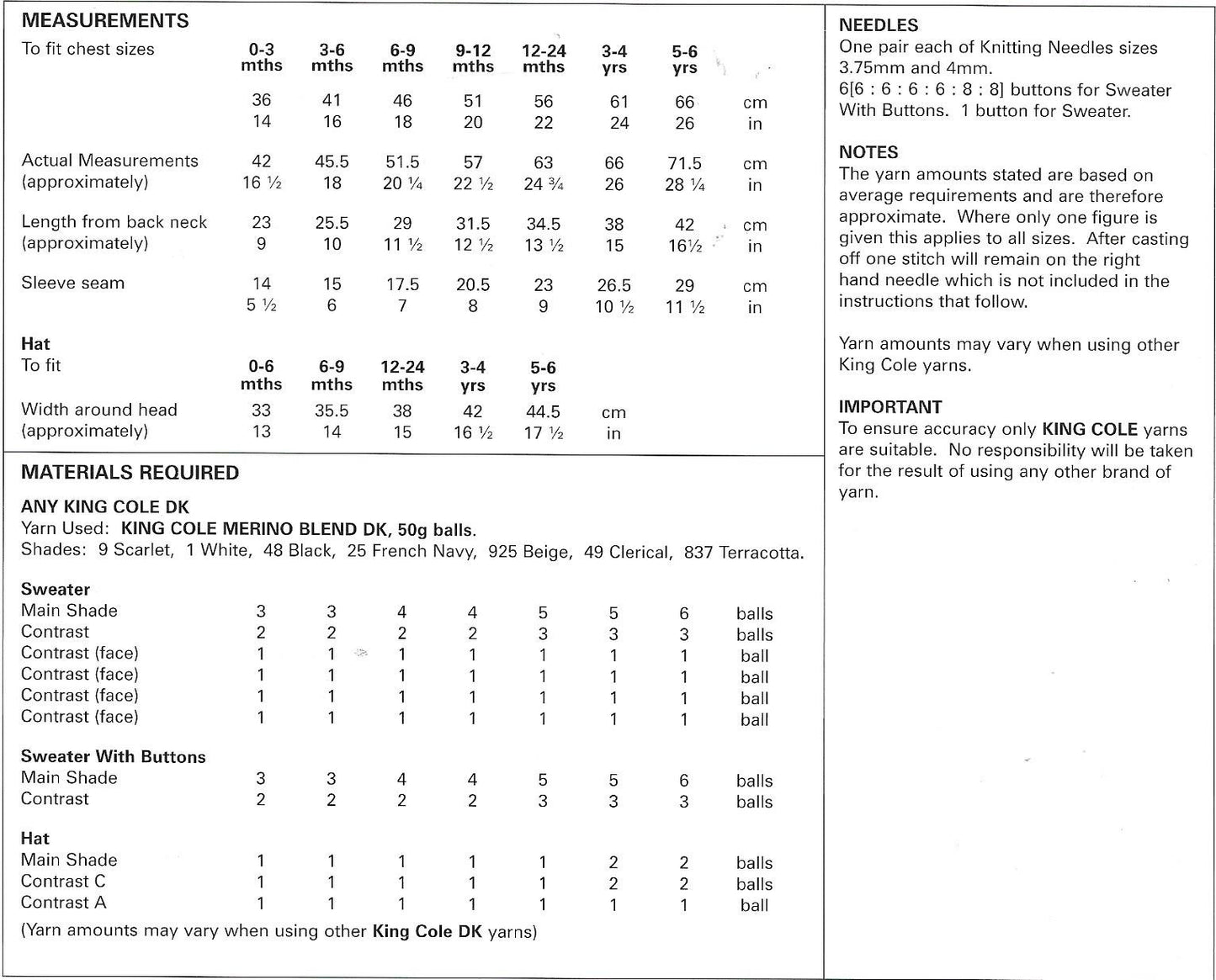 King Cole 3917 DK Baby - Child Jumper with or without buttons and Hat knitting pattern