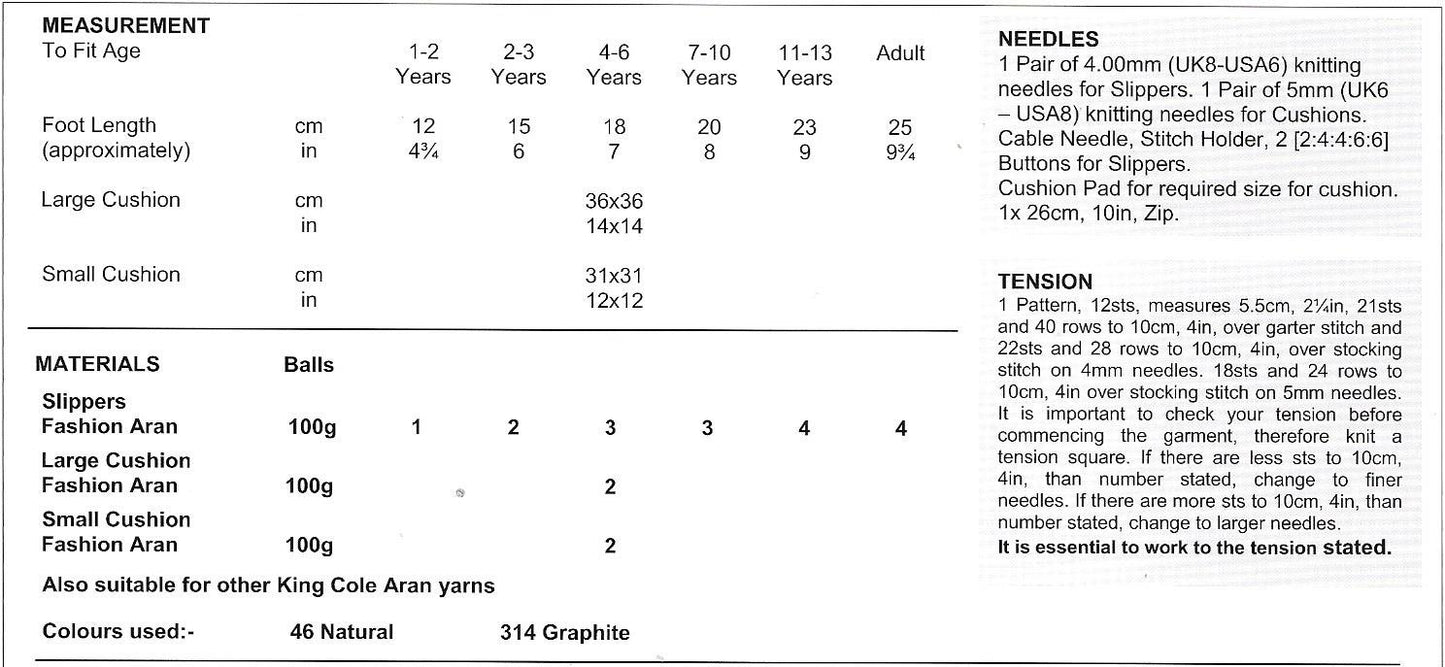 King Cole 3471 Fashion Aran Cushion and Slippers knitting pattern