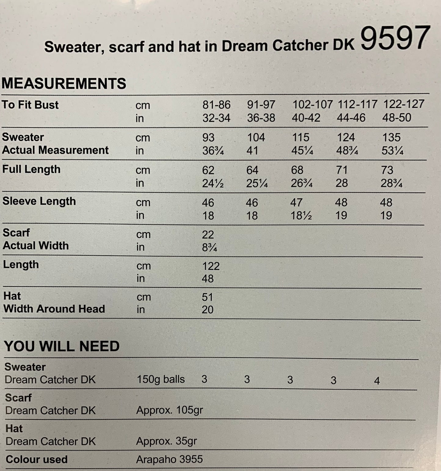 9597 Stylecraft Dream Catcher dk ladies sweater, scarf and hat knitting pattern