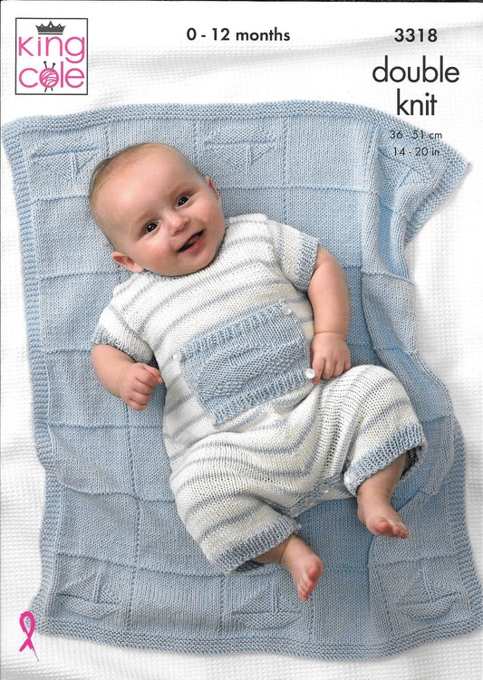 3318 King Cole Dk Bamboo Cotton Baby Sweater, Pants, Romper and Blanket Knitting Pattern