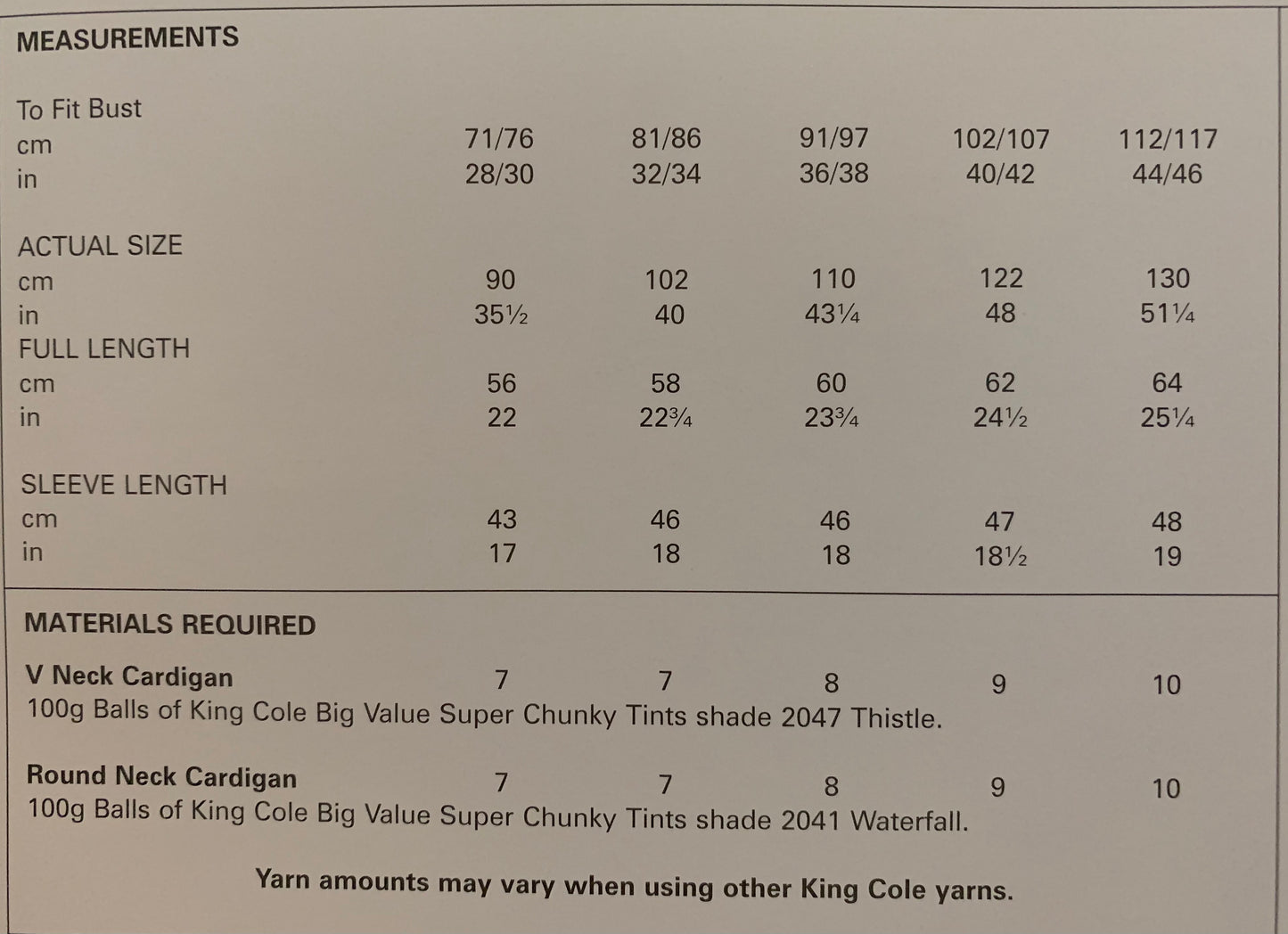 King Cole 4287 Super Chunky Ladies V Neck & Round Neck Cardigan knitting pattern