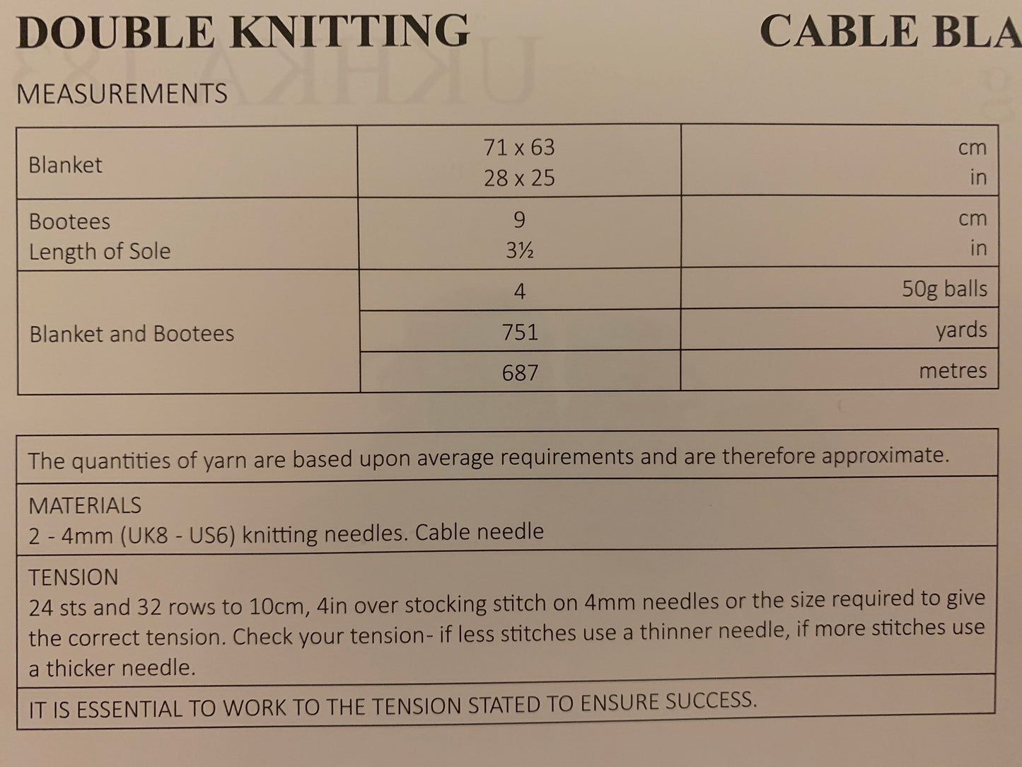 UKHKA 183 Double Knitting Baby Blanket and Bootees knitting pattern