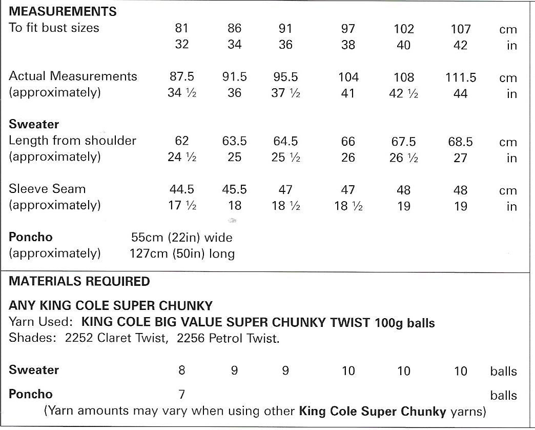 4618 King Cole super chunky ladies poncho and jumper knitting pattern