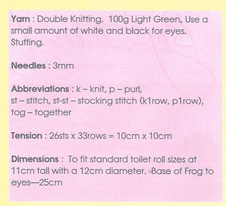 KBP036 Bog Frog Toilet Roll Cover in Dk knitting pattern