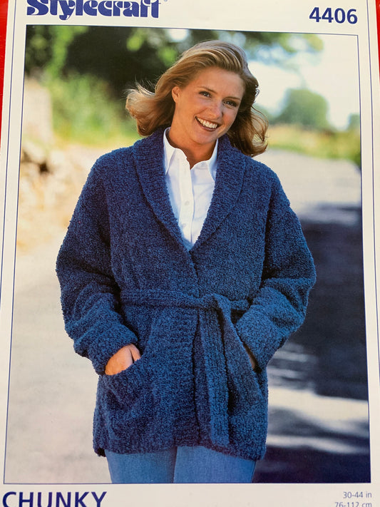 4406 Stylecraft chunky ladies belted jacket knitting pattern