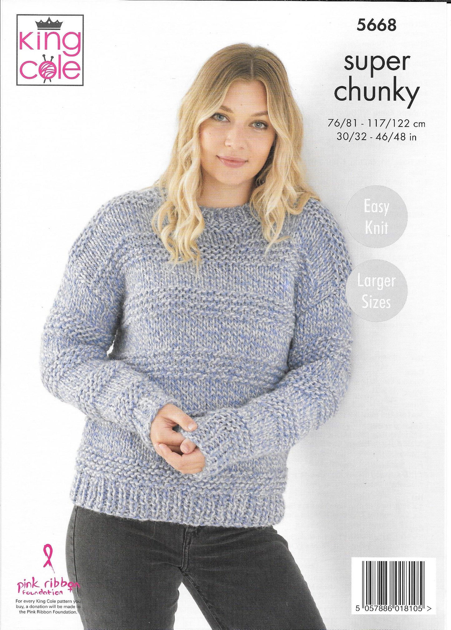 5668 King Cole Timeless Super Chunky ladies sweater, cowl and hat knitting pattern