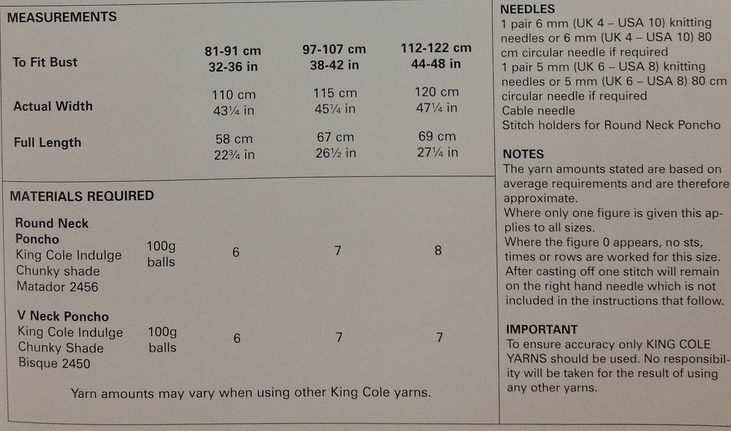 4861 King Cole chunky ladies poncho knitting pattern