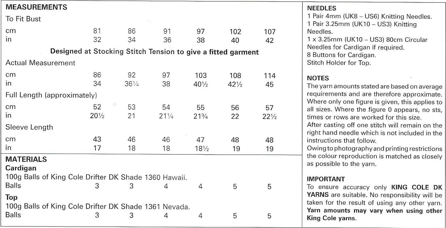 King Cole 4258 DK Ladies Cardigan & Sweater pattern