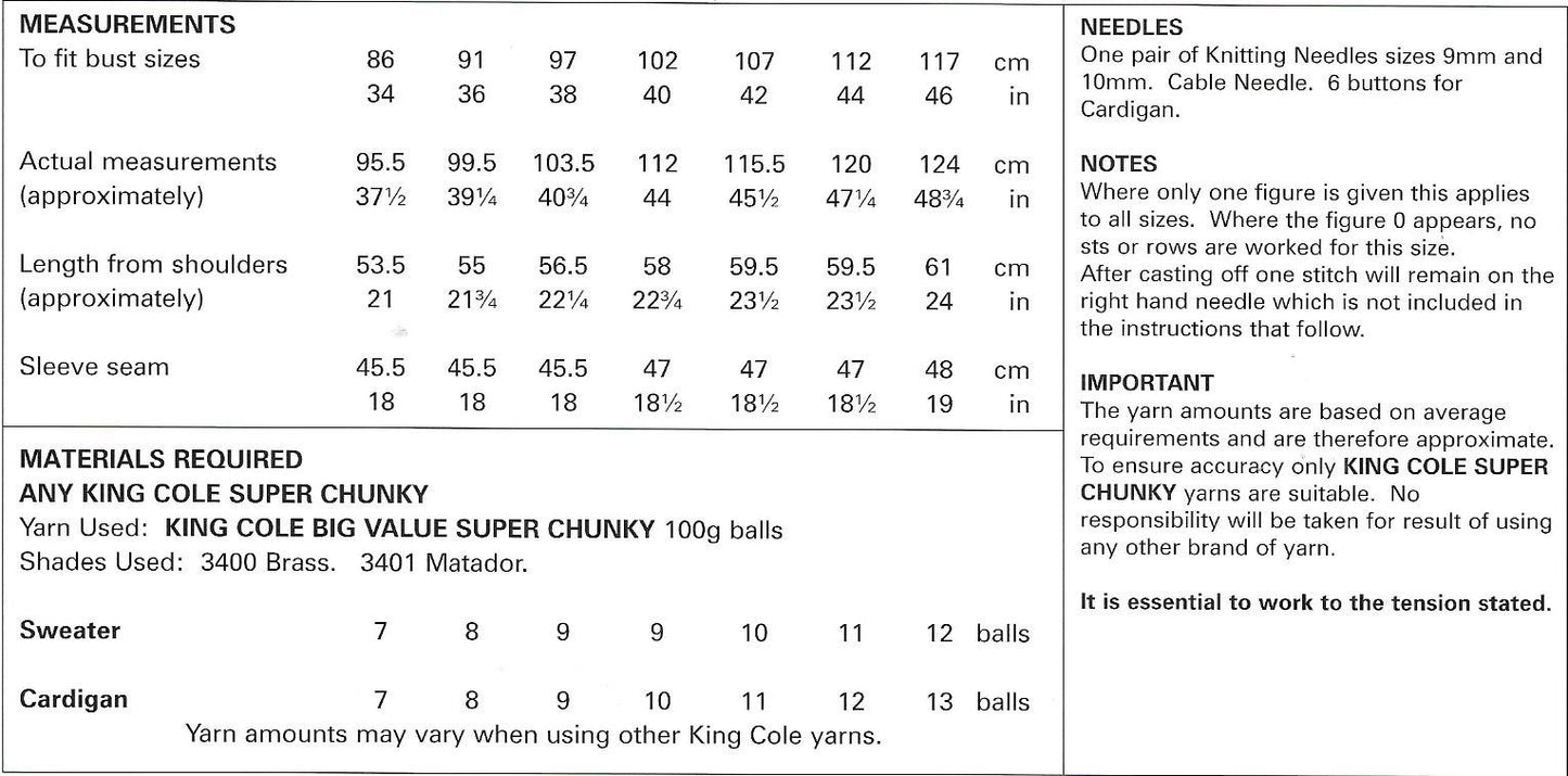 5548 King Cole Super Chunky ladies cardigan and sweater knitting pattern