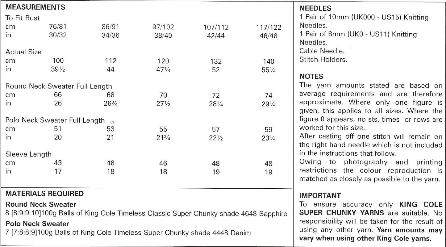 5666 King Cole Timeless Super Chunky ladies sweaters knitting pattern