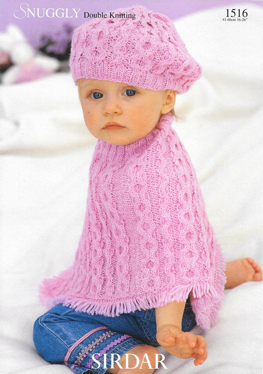 1516 Sirdar Snuggly Dk Baby Child Poncho and Beret Knitting Pattern