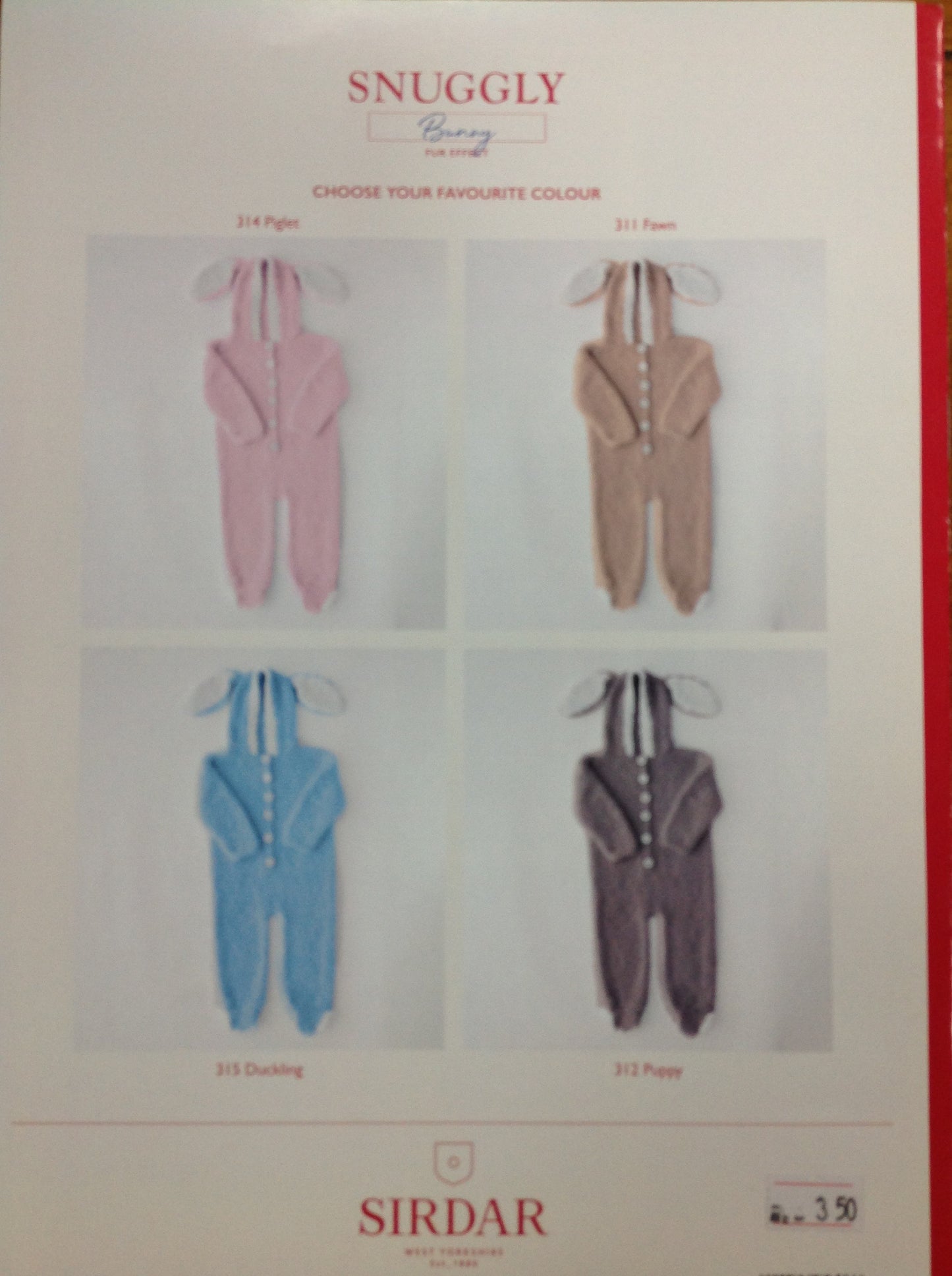 Sirdar 3506 - Snuggly Bunny Chunky Pattern for Baby All in One knitting pattern