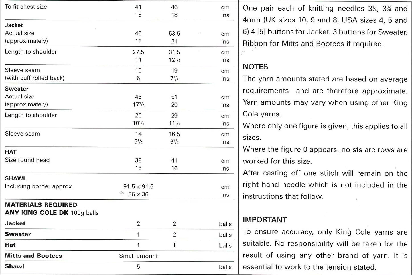King Cole 2793 Dk Baby Sweater, Jacket,Hat, Shawl, Mitts and Bootees Knitting pattern