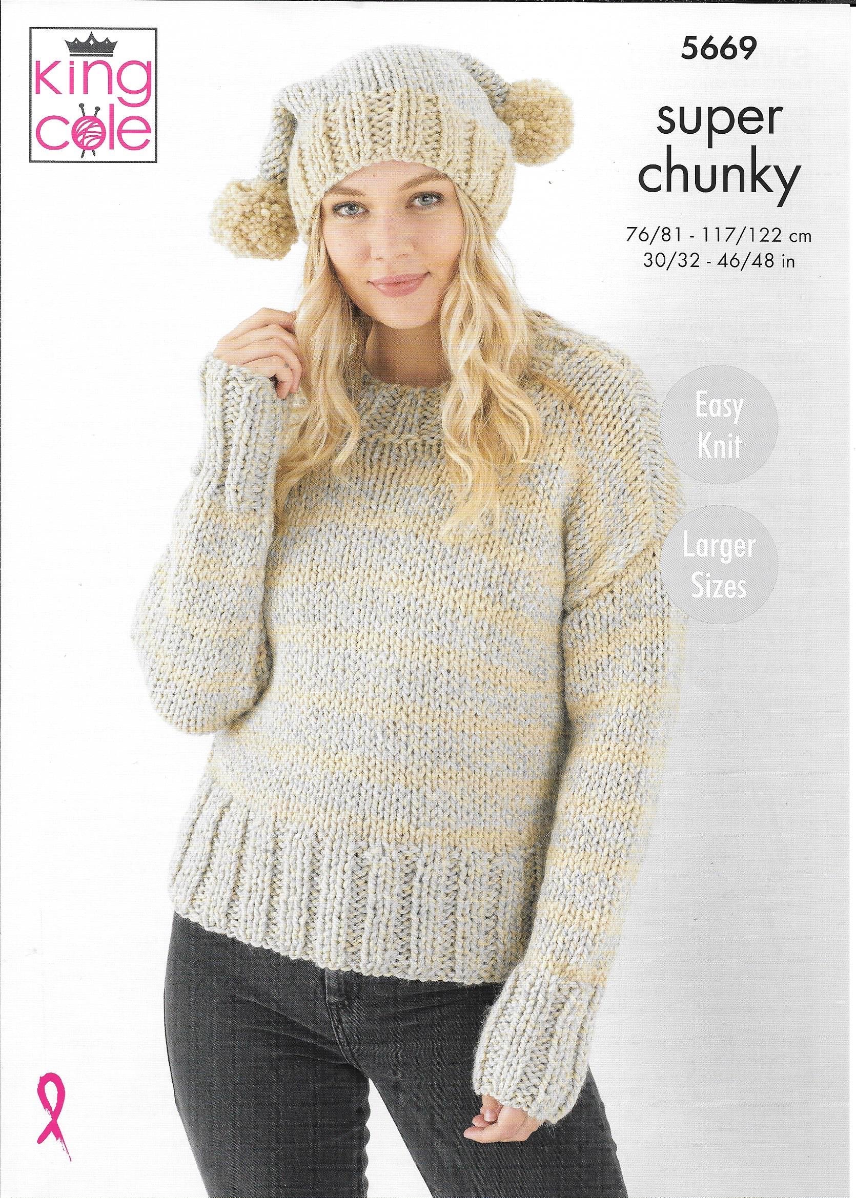 5669 King Cole Timeless Classic Super Chunky ladies sweater, hat