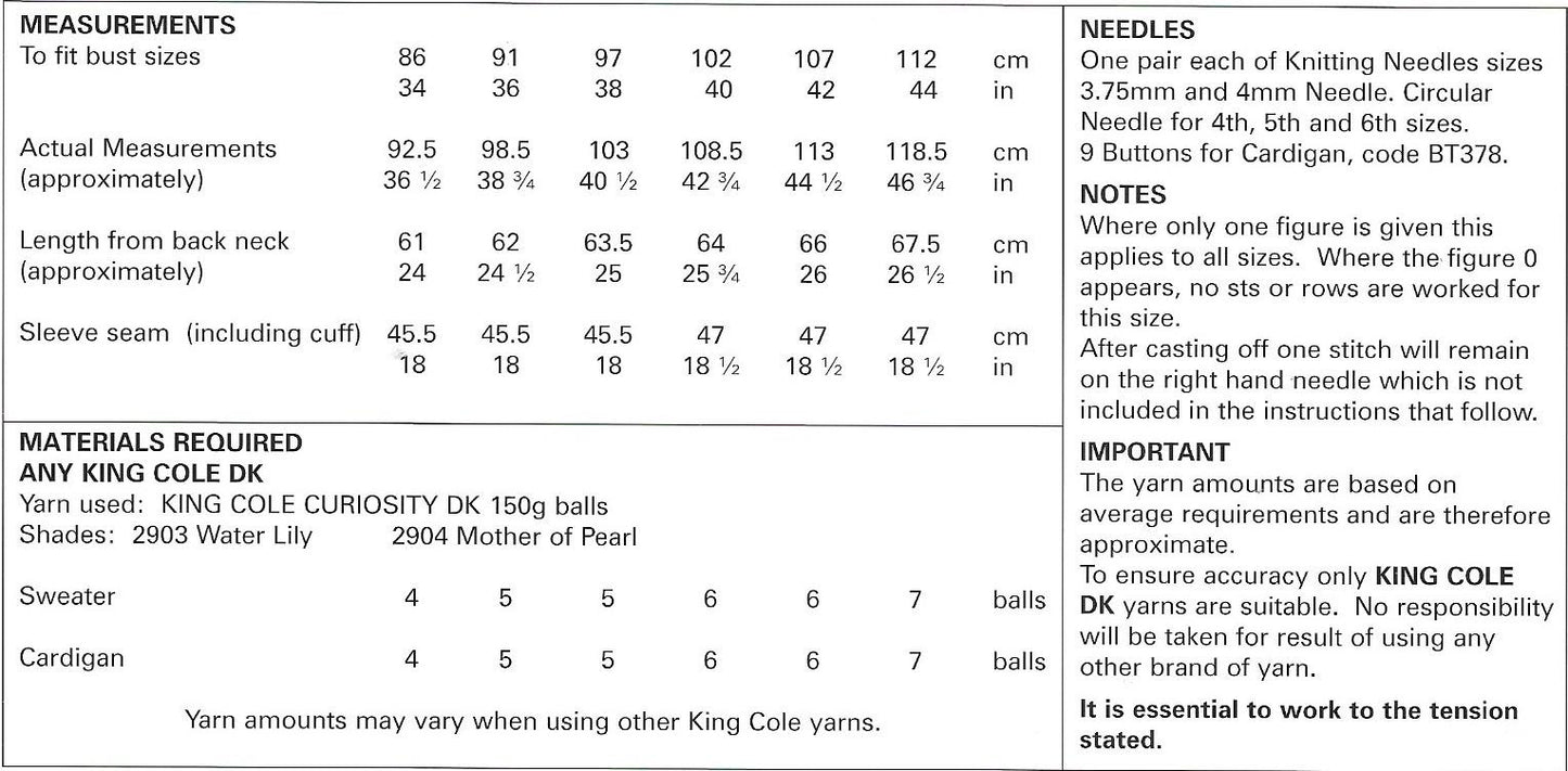 5675 King Cole DK Ladies Cardigan and Sweater knitting pattern
