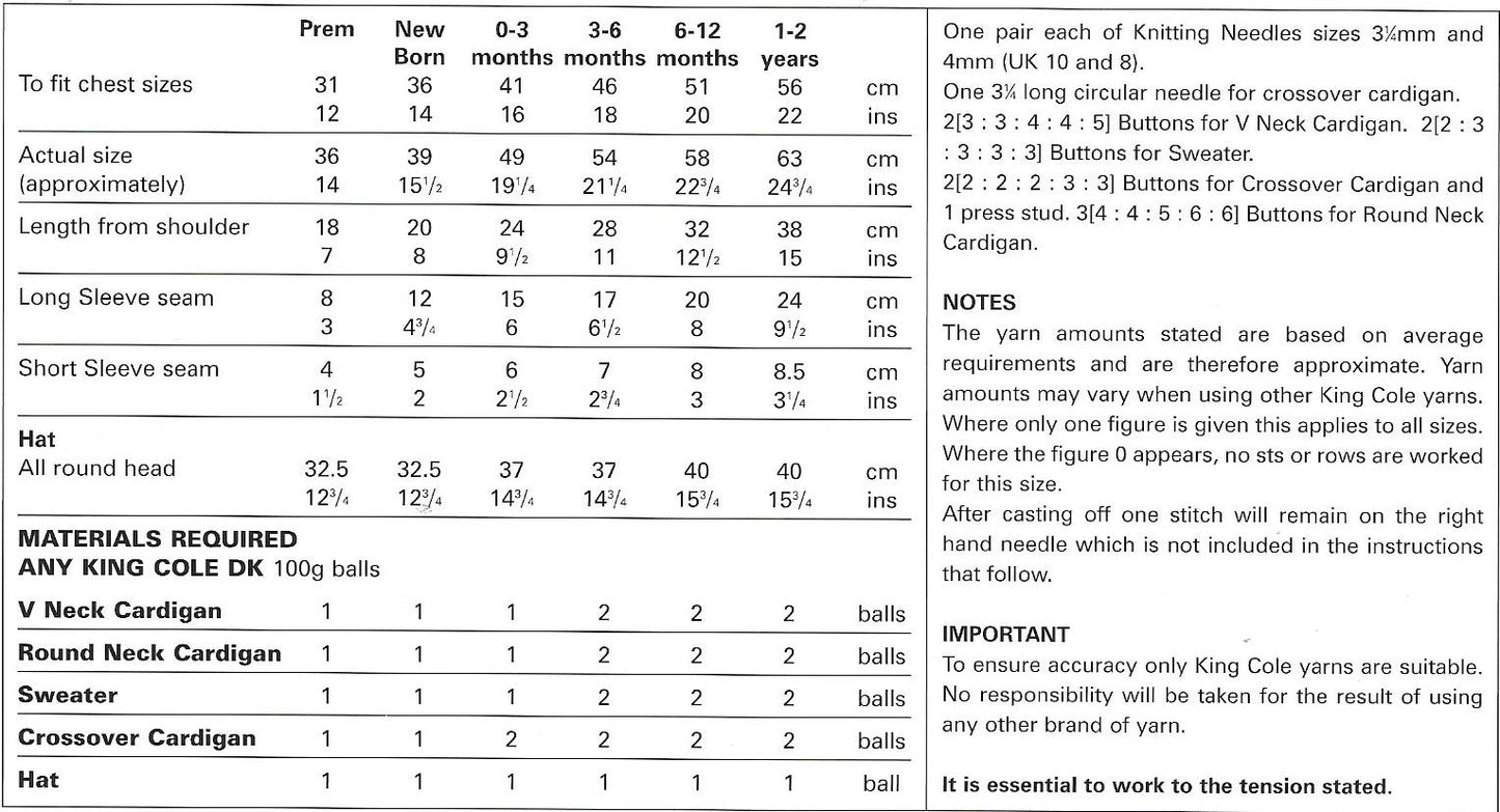 King Cole 2885 DK Baby, Child V-neck, Round neck Cardigans, Sweater, Crossover Cardigan and hat knitting pattern