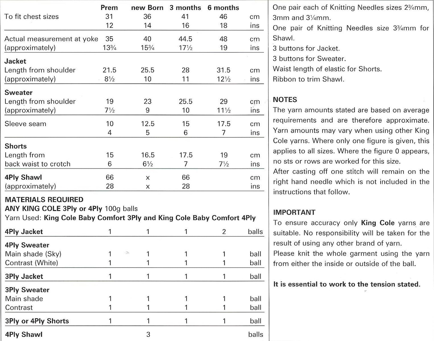 King Cole 3114 3ply/4ply Baby Comfort Baby Jacket, Sweater, Shorts and Shawl knitting pattern