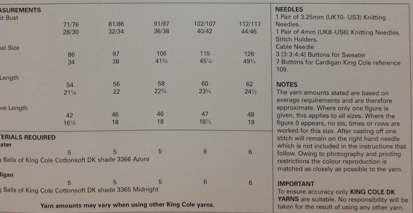 5368 King Cole Cottonsoft dk Ladies sweater and cardigan knitting pattern