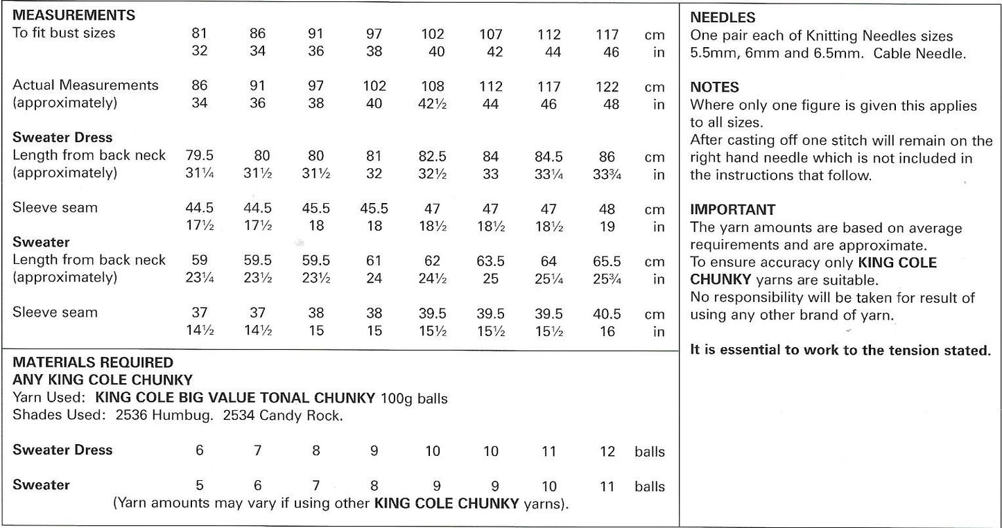 4884 King Cole Chunky Ladies jumpers knitting pattern