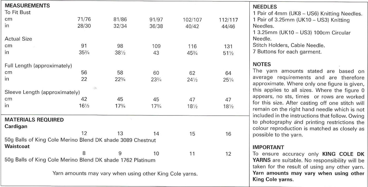 5076 King Cole Merino Blend dk ladies cardigan and waistcoat knitting pattern