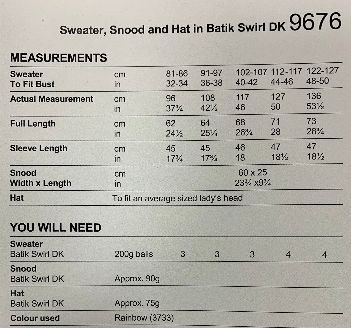 Stylecraft 9676 Batik Swirl DK Ladies Sweater, Snood & Hat knitting pattern