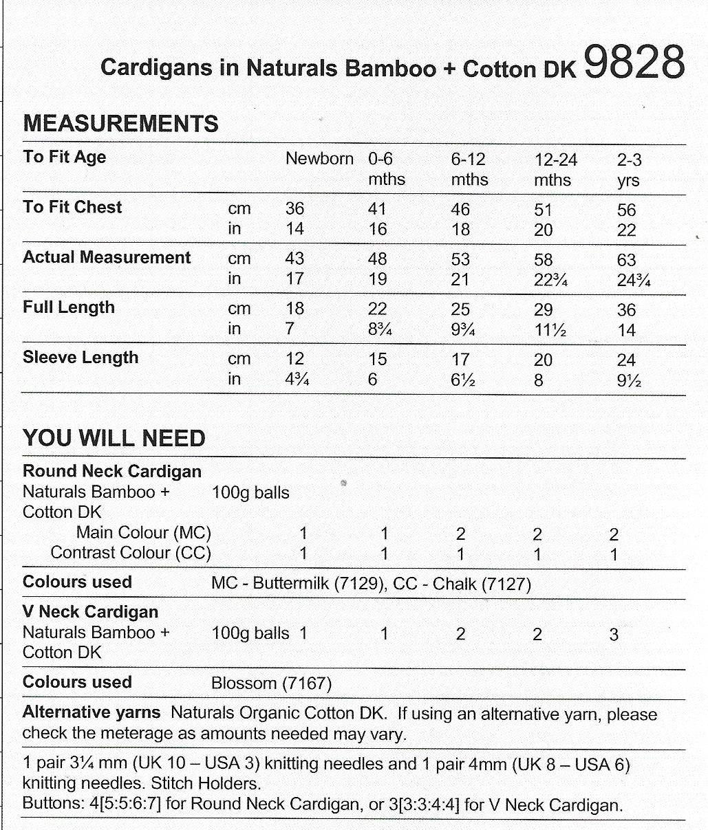 9828 Stylecraft Naturals Bamboo and cotton baby cardigans knitting pattern